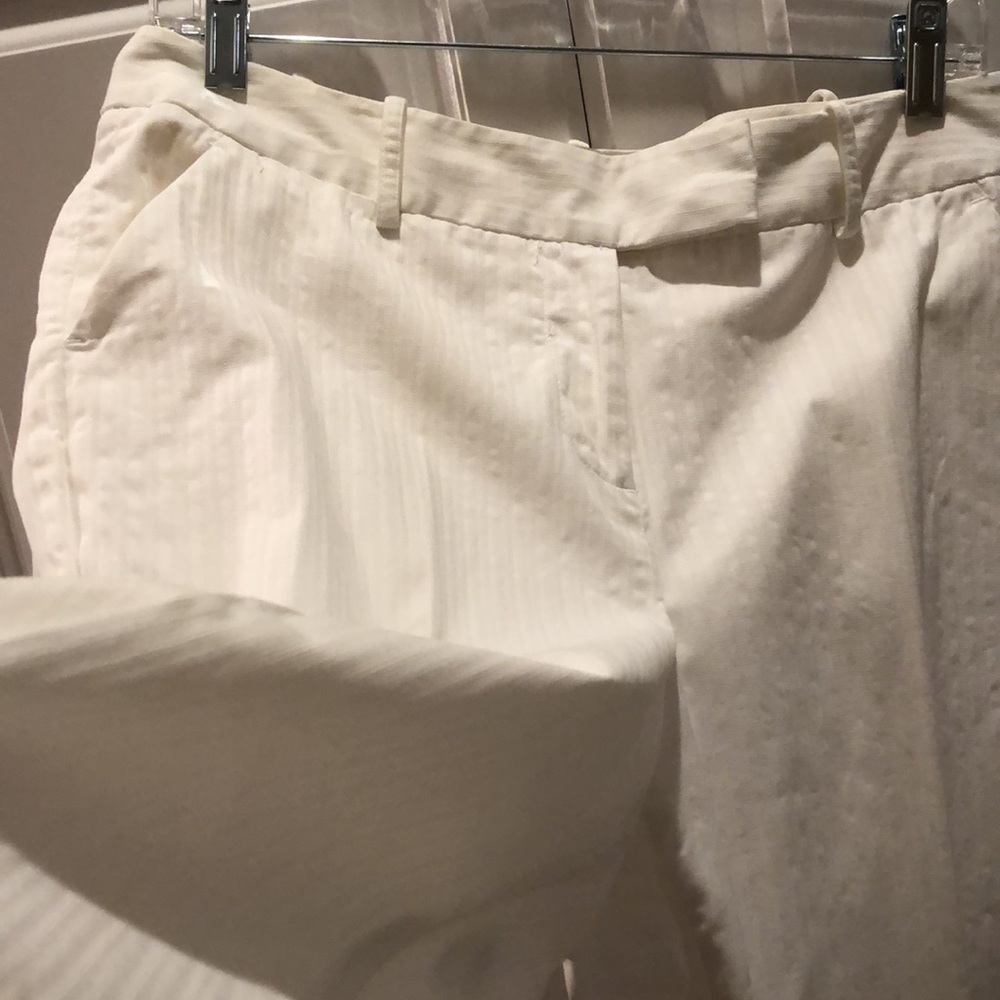 Josephine Chaus Petite crisp cotton blend, white striped pattern, trousers